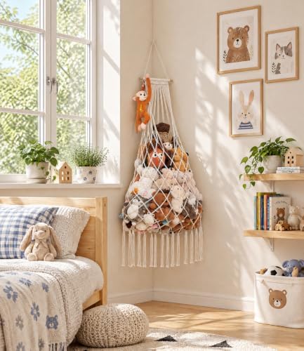 Stuffed animal net Hammock - Large 44'' H, Space-Saving (Cream) - Image 3
