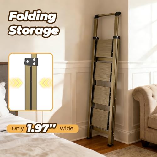 HBTower 4 Step Ladder, Lightweight Aluminum Folding Step Stool - Image 4