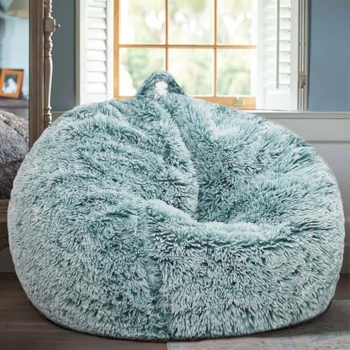 Fluffy Stuffed Animal Storage Bean Bag Chair Cover (No Filler), Faux Fur Comfy Bean Bag Cover for Organizing Plush Toys or Textile, for Adults Teens Kids Girls,Dark Green by Unknown