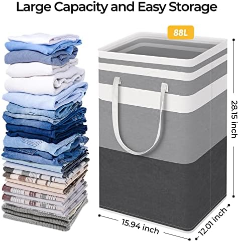 HomeHacks 2-Pack Large Laundry Basket, Waterproof, Freestanding Laundry Hamper, Collapsible Tall Clothes Hamper with Extended Handles for Clothes Toys in the Dorm and Family Gradient Grey, 88L - Image 4