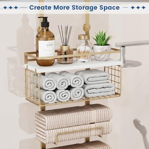 Aetyord Towel Racks for Bathroom Over The Door Towel Racks Towel Storage Organizer with Metal Shelf Basket for Bathroom Rv Camper (7-Tier Gold) - Image 4