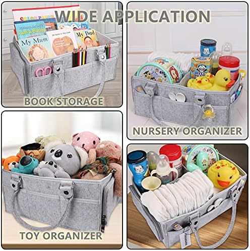 XUANGUO Large Baby Diaper Caddy Organizer, Felt Basket with Handles, Grey - Image 4