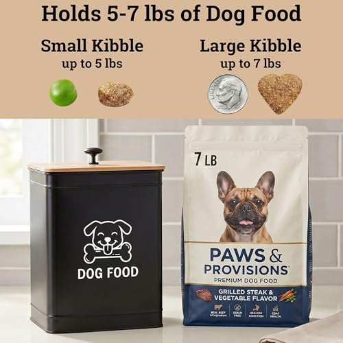 Metal Dog Food Container 5-7lb, 25 Cup w/ Airtight Bamboo Lid, Metal Handle - Image 3