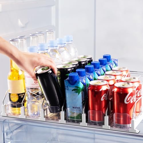 Coanto Drink Organizer for Fridge, Soda Can Organizer for Refrigerator with Automatic Pusher Glide, Adjustable Width Drink Dispenser for Fridge, Holds up to 30 Cans or Bottles, 6 Row by Coanto