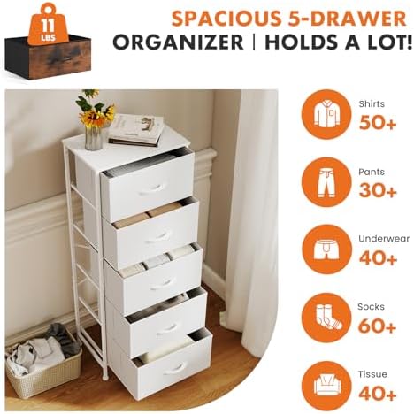 Sweetcrispy White Storage Drawer Bedroom Dresser, Tall Dresser for Closet - Image 4
