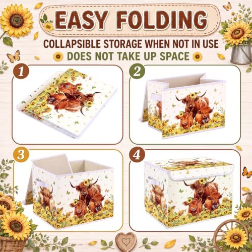 Briwooody Highland Cow Storage Bin with Lid and Carrying Handle Sunflower Cow Foldable Storage Box Large Farm Cattle Decorative Collapsible Container Basket for Organizing Closet Home Bedroom Gift - Image 6