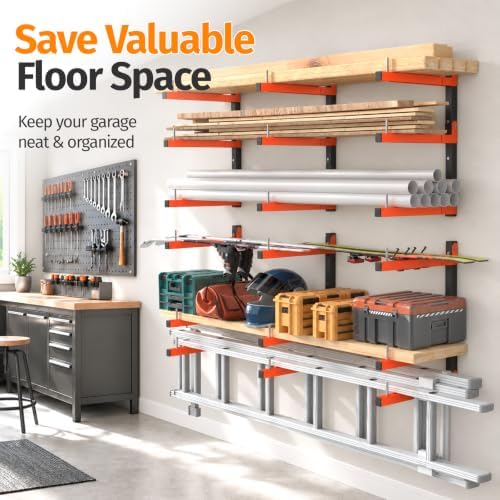 6 Pack Lumber Storage Rack Wall Mount, 1980LBS Heavy Duty Wood Rack- Orange - Image 4