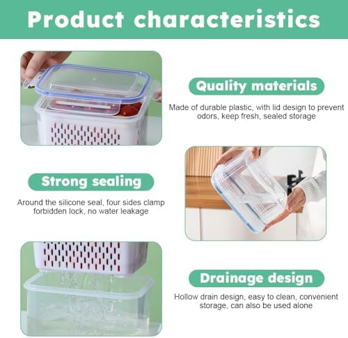 2 Pcs Fruit Storage Containers for Fridge with Removable Colander & Lid - Image 4