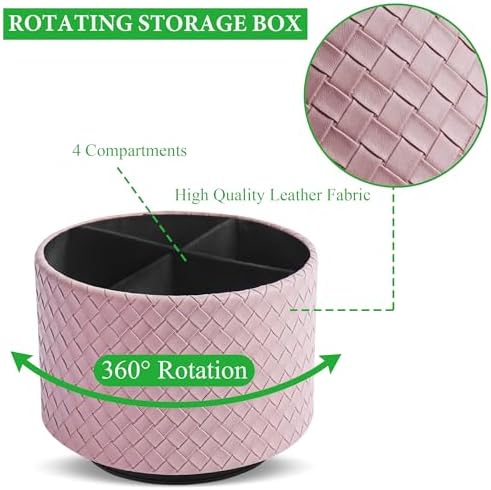 Round Leather Art Supply Organizer,Remote Control Holder,360 Degree Spinning,Multi-Functional Pencil Holder,4 Compartments Desktop Stationary Organizer(1-Weave Purple) - Image 3