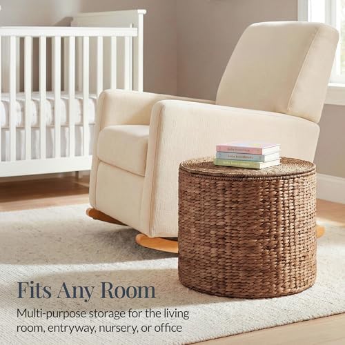 Best Choice Products Large Round Storage Ottoman W/Lid, Handwoven Water Hyacinth Footstool, Accent Stool, Side Table, Storage Container, Plant Stand For Living Room, Office, or Bedroom - Chestnut - Image 6
