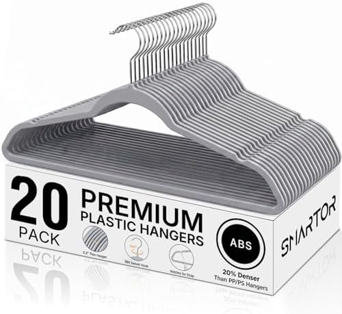 SMARTOR Plastic Hangers 20 Pack - Thin Hangers for Space Saving - Gray by Smartor