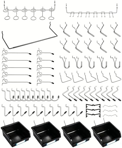 FRIMOONY Pegboard Hooks, with Bins, Peg Locks, for Organizing Various Tools, 131 PCS, 60 of Which are Locks by FRIMOONY