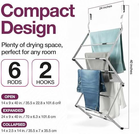 BLACK+DECKER Over The Door Expandable Telescopic Drying Rack, Clothes Organizer, Towel Hanger, Laundry, Collapsible, Silver - Image 2