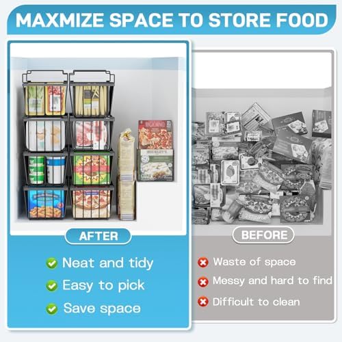 SUNALLY Freezer Organizer Bins, 4 Pack Stackable Pantry Storage Bins, Black - Image 5