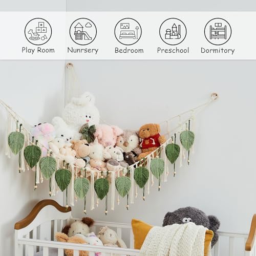 Pretty Jolly Stuffed Animal Hammock with Leaf Beads and Tassels - Image 3