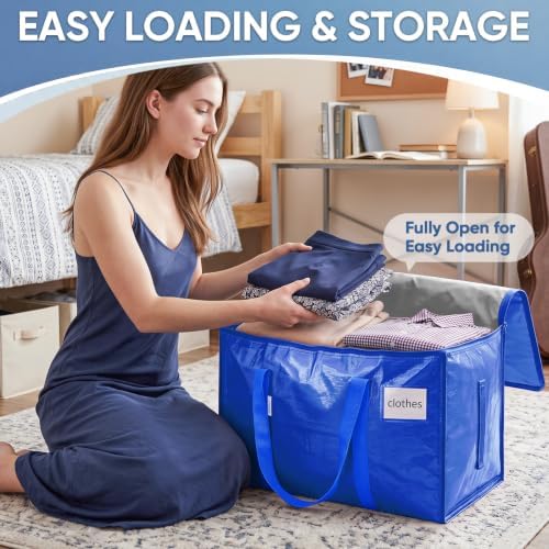TICONN 48 Pack Extra Large Moving Bags Heavy Duty with Zippers & Carrying Handles, Durable Storage Bags Moving Boxes for Closet Organizers and Storage (48 Pack, Blue) - Image 4