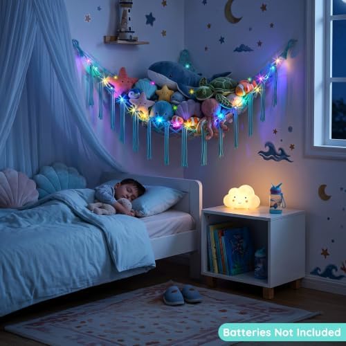 Basumee Stuffed Animals Hammock with LED Light Corner Net, Girls Room Decor - Image 3