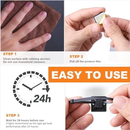 100 Pack 1.1 inch Zip Tie Adhesive Mounts Self Adhesive Cable Tie Base Holders with Multi-Purpose Tie wire clips with screw hole,Anchor stick on wire holder with 8 inch zip ties（White） - Image 6