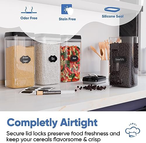 Chef's Path Airtight Food Storage Boxes with Labels - Kitchen Storage - Flour, Cereal, Pasta - Plastic Storage Boxes with Lids (4pcs-3.2L) - Image 3