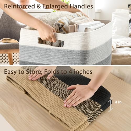 Optish 95L Large Woven Blanket Basket, Storage Basket with Handles, Grey - Image 5
