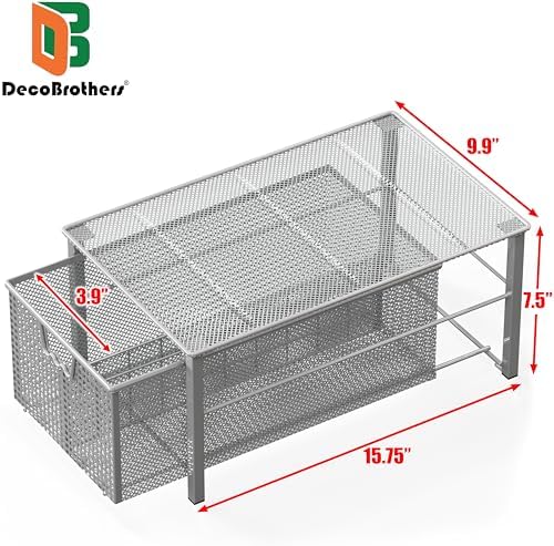 Deco Brothers Stackable Pull Out Cabinet Sliding Basket with Divider, Large - Image 3