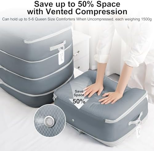 Comforter Storage Bag - 130L Large Capacity Blanket Storage Bags 4-Layer Ultra Space Saving Self Compression Organizer, Washable Compression Bags for Storage Comforter Blanket, 2-Pack, Grey - Image 3