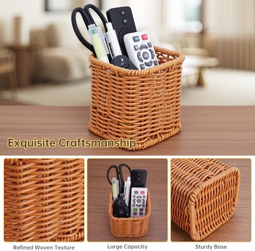NiHome Remote Caddy, Bedside Remote Control Holder, Synthetic Rattan Organizer for TV Remotes, Makeup Brushes & Office Supplies, Stylish Remote Holder for Table, Living Room, Bedroom & Office - Image 4