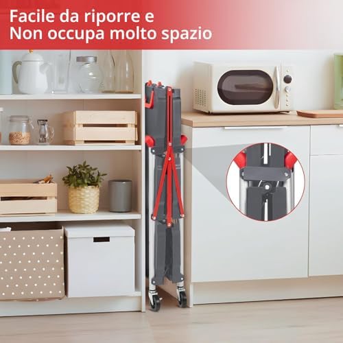Heavy Duty 3-Tier Collapsible Utility Cart for Office & Home – Collapsible Rolling Service Cart, 56 lb Capacity, No Assembly, Lockable Wheels, Multi-Purpose Organizer, Grey - Image 4