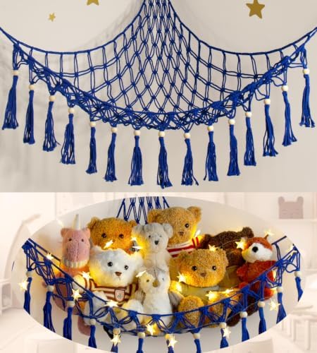 Stuffed Animal Toy Storage Hammock with LED Light,Plushie Net for RoomDecor by TCGPRO