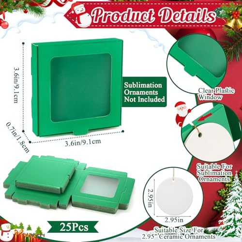 Dunzoom 25 Pcs Christmas Sublimation Blanks Ornament Gift Box, Green - Image 2