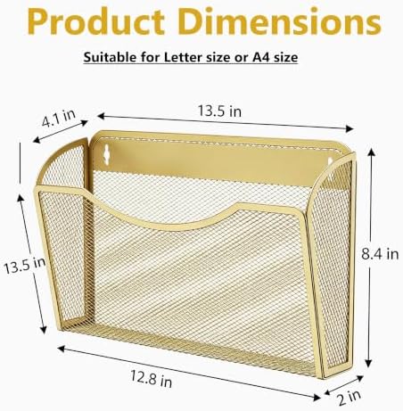 Gawerk Mesh Hanging Wall File Holders, Metal Vertical Wall Basket Mail Organizer for Office/Home (Gold, 6 Pack Wall Mounted) - Image 2