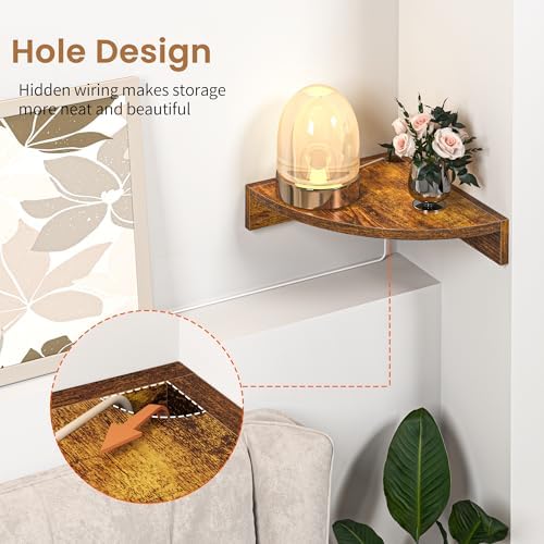 Fun Memories Corner Shelf Wall Mount, Wood Floating Corner Shelves, Corner Wall Shelf for Bedroom, Bathroom, Kitchen, Living Room (Brown, 3 Pack) - Image 4