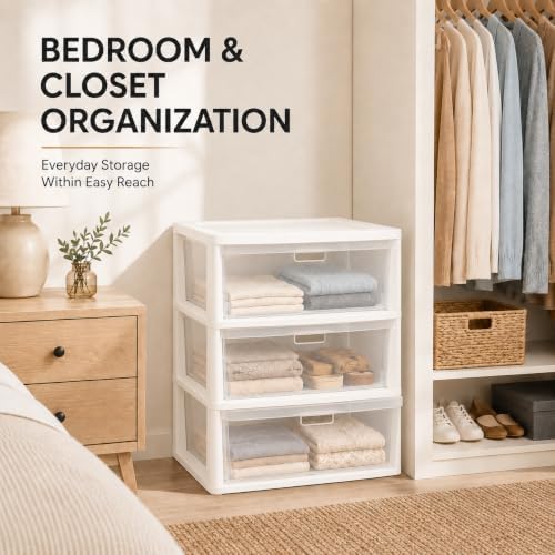 Plastic Storage Drawers, 3 Drawer Tower with Clear Removable Bins, White - Image 5