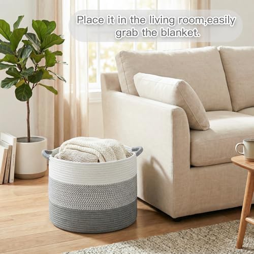 Artfeel 40L Large Cotton Rope Basket, Decorative Woven Blanket Storage for Living Room, Boho Toy Storage & Toy Box for Kids, Versatile Laundry Basket & Nursery Hamper for Blankets(Gery) - Image 4