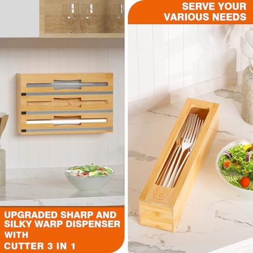 DALSHABET 9-in-1 Bamboo Kitchen Drawer Organizer for Storage Bags and Wrap - Image 7