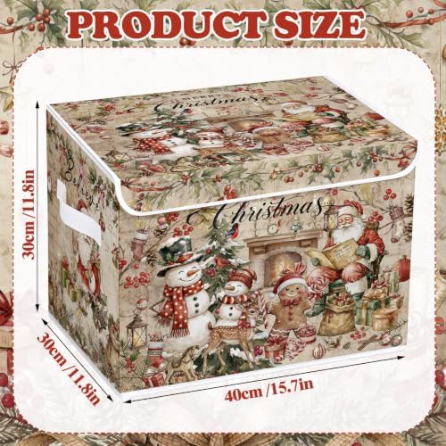 Briwooody Vintage Christmas Storage Bin with Lid and Carrying Handle Christmas Gingerbread Man Foldable Storage Box Large Xmas Decorative Collapsible Container Basket for Organizing Closet Home Gift - Image 2