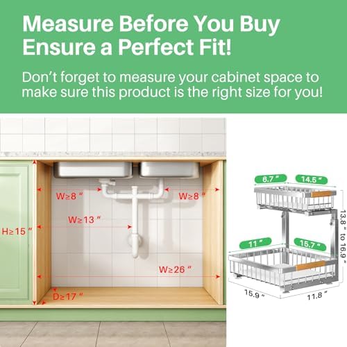 Kitstorack Under Sink Organizer, 2 Tier Under the Sink Storage, Slide out Pull out Cabinet Organizer Shelf, Metal Sliding Drawer for Kitchen Bathroom Pantry Closet Organization Rack, Silver, 1 Pack - Image 3