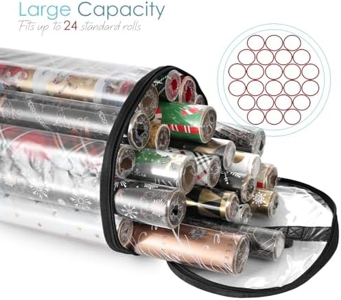 Hearth & Harbor Wrapping Paper Storage Container - Clear Wrapping Paper Holder Fits Up To 14 Rolls of 40" - Tear Proof Gift Wrapping Organizer Storage - Premium Christmas Storage Bag For Easy Carrying - Image 3