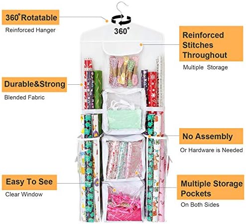 SumDirect Double-Sided Gift Wrap Organizer - White Hanging Wrapping Paper Gift Bag Storage Holder Pockets - Image 2