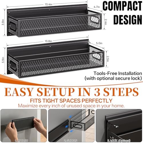 DTUQYX 2-Pack Magnetic Laundry Organizer Slidable, Heavy Duty Strong Magnet Metal Basket for Washer Dryer Laundry Room Kitchen Office, Pull Out Magnetic Shelves for Washer Fridge - Image 2