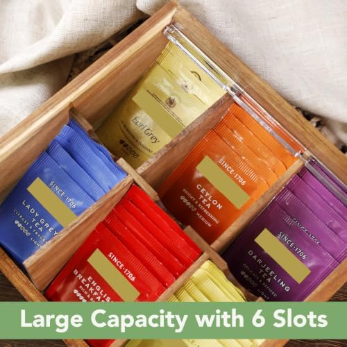 HTB Acacia Wood Tea Bag Organizer Storage Box with 6 Compartments - Image 5