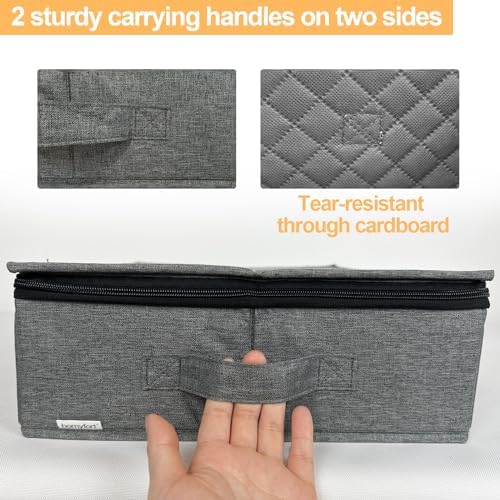 homyfort Platter Storage Case - Stackable China Storage Containers Hard Shell with Durable Zipper & Label & Sturdy Handles, 5.3” Height, Structured Top, 4 Felt Dividers Included (Dark Gray) - Image 5