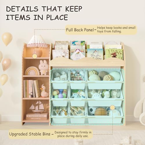 EXPERLAM Toy Storage Organizer, Scalloped Bookshelf, 4 Toy Shelves, 9 Bins - Image 6