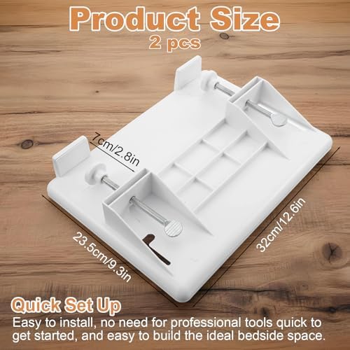 2 Pcs Bedside Shelf for Dorm Bunk Bed, Clip On Nightstand, Bed Side Table Tray Organizer, College Dorm Room Essentials for Girls/Guys, Bedside Tray with Cable Management for Dormitory, Back to School - Image 3