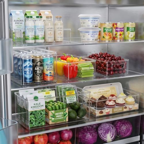 Heyuzb 2 Pack Clear Freezer Organizer Bins Stackable Storage Bins with Side Handles for Kitchen Pantry Cabinet Organzation and Storage - Image 6
