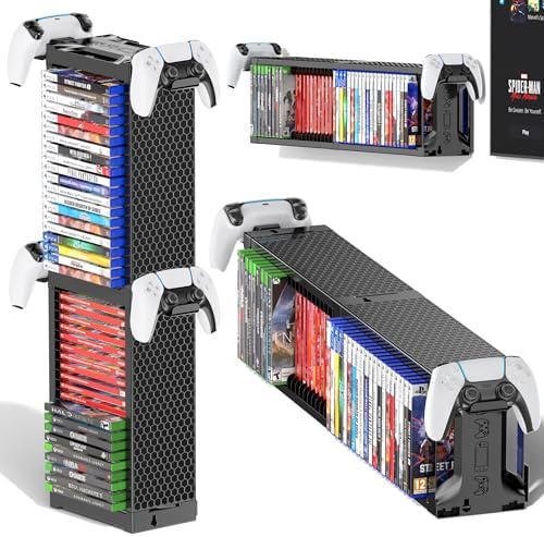 Video Game Disc Rack Tower Storage Holder Stand Universal for PS5/PS4/XBOX One/Series/NS Game, Game Organizer Shelf Display Stand for Wall Mount/Desk/Floor with Controller Holder Sega Genesis Consoles by Kytok