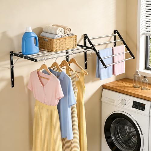 Wall Mounted Drying Rack, Foldable Laundry Rack, Adjustable Width, 60 lbs - Image 2