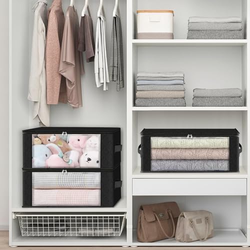 HomeHacks 3-Pack Clothes Organizer Storage Bags, 35L Storage Bins, Black - Image 5