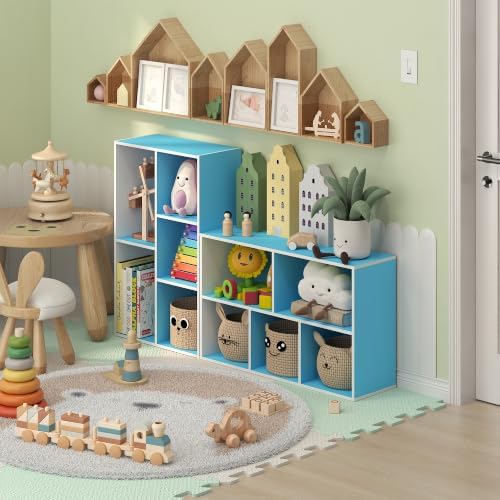 Furinno LUDER 5-Cube Book Shelf, Kids Bookshelf, Toy Storage, White/Blue - Image 4