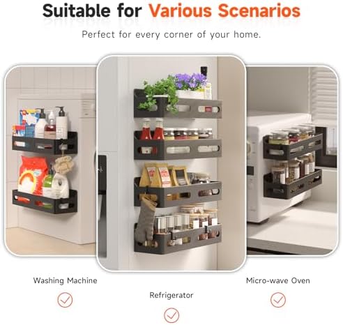 Sevenblue 2-Pack Magnetic Spice Rack for Refrigerator with Hooks, Black - Image 6